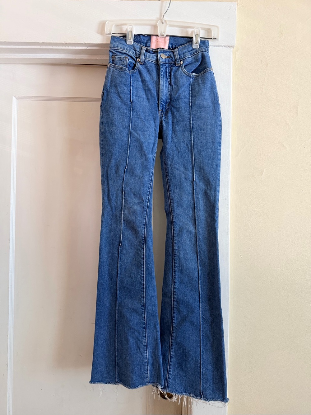 REVICE Mid-High Waist Blue Flare Jeans with Front Seams